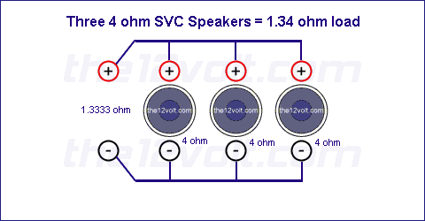 Three 4 Ohm SVC Speakers = 1.34 ohm load