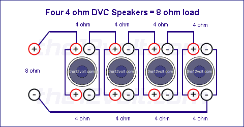Four 4 Ohm DVC Speakers = 8 ohm load