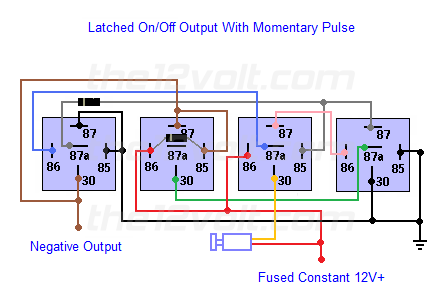 Latched On/Off Output Using a Single Momentary Positive Pulse - Negative Output Relay Wiring Diagram