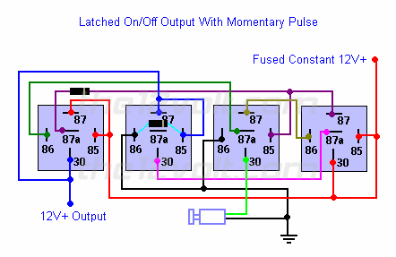 Latched On/Off Output Using a Single Momentary Negative Pulse - Positive Output Relay Wiring Diagram