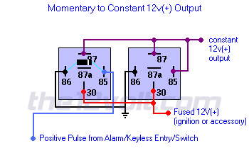 Latched Output - Momentary to Constant Output - Positive Input/Positive Output Relay Wiring Diagram