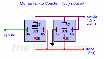 Latched Output - Momentary to Constant Output - Negative Input/Positive Output Relay Wiring Diagram