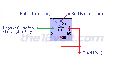 Light Flash - Two Wire (German Vehicles) - Negative Output from Alarm/Keyless Entry (Dual Make SPST Relay) Relay Wiring Diagram