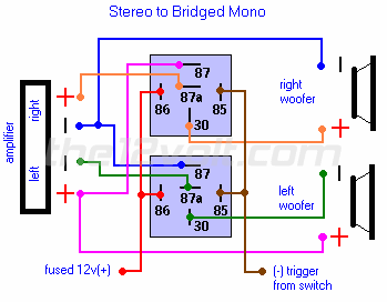 Stereo to Bridged Mono Switched Outputs Relay Wiring Diagram