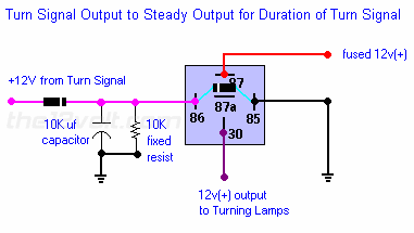 Pulsed to Steady Output (Turn signal output to steady output for duration of turn signal) Relay Wiring Diagram