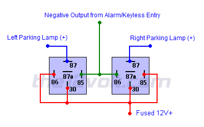 Light Flash - Two Wire (German Vehicles) - Negative Output from Alarm/Keyless Entry Relay Wiring Diagram