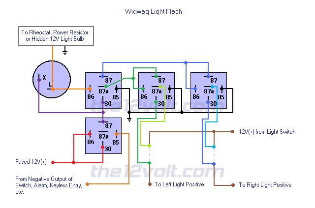 Wigwag Flashing Lights - Negative Input/Positive Output - Isolate Left and Right Lights Relay Wiring Diagram