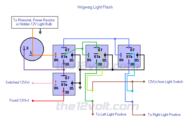 Wigwag Flashing Lights - Positive Input/Positive Output - Isolate Left and Right Lights Relay Wiring Diagram