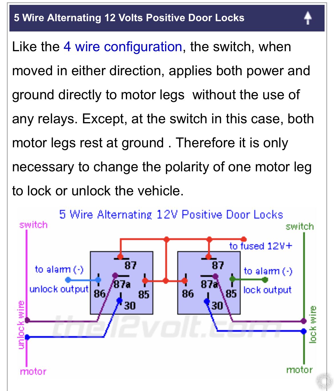 Where On Door Lock Switch Does The 87a Switch Wire Connect? -- posted image.