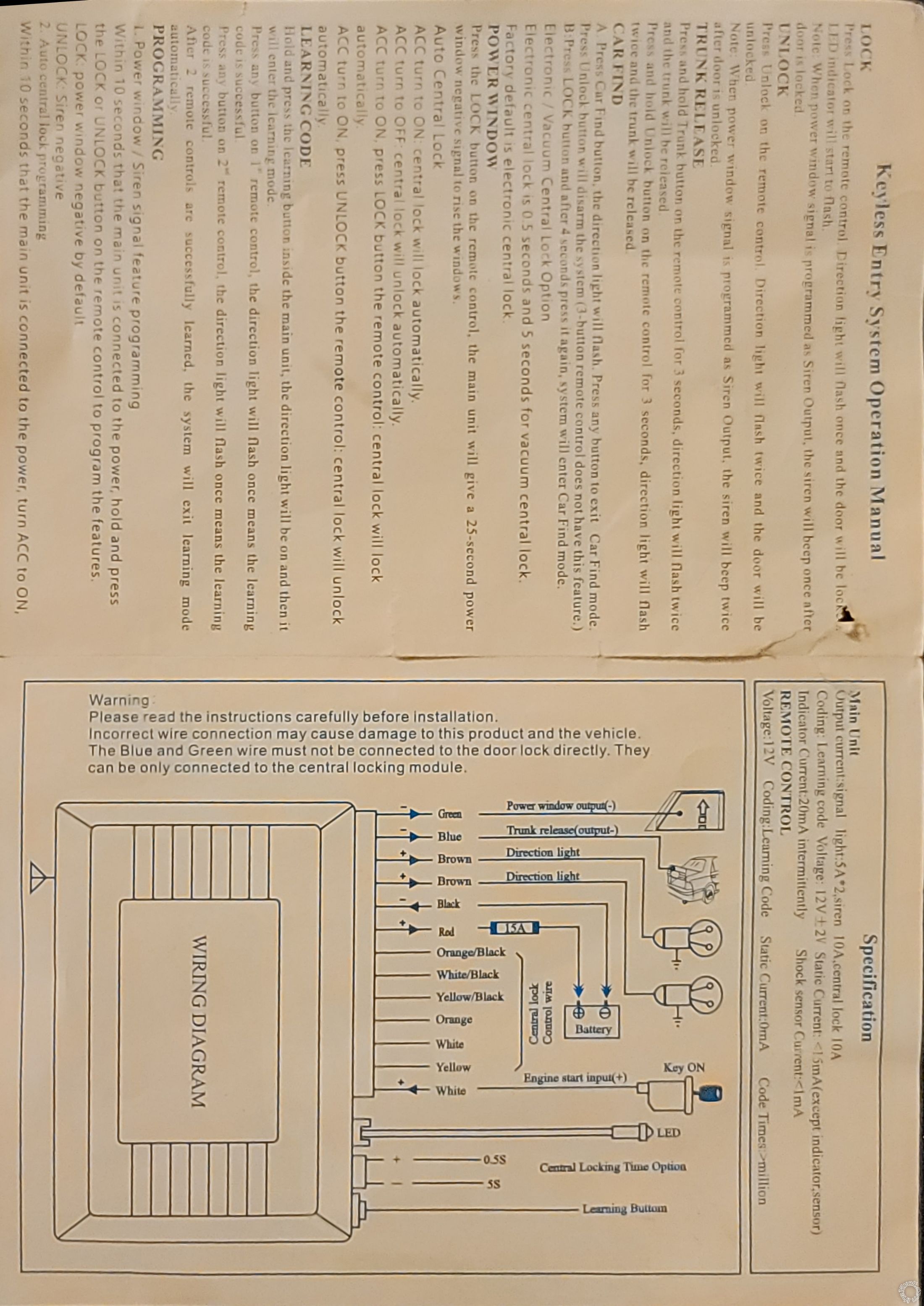 2001 Dodge Dakota, Aftermarket Alarm/Keyless Entry with Base CTM -- posted image.