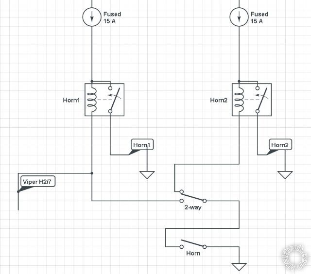 horns toggled and via viper aux channel -- posted image.