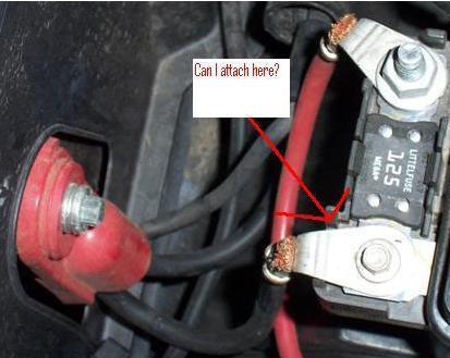 where to attach main amp wire under hood -- posted image.