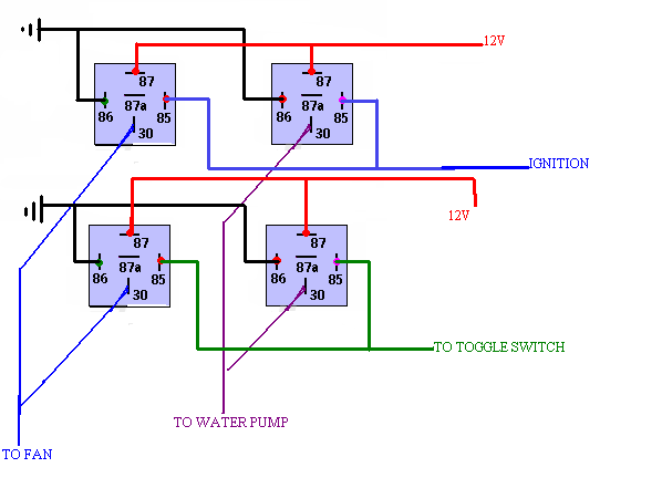 93 mustang, relay wiring, fan, water pump -- posted image.