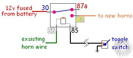 Diagram of Toggle Switch with Relays for Horns? -- posted image.
