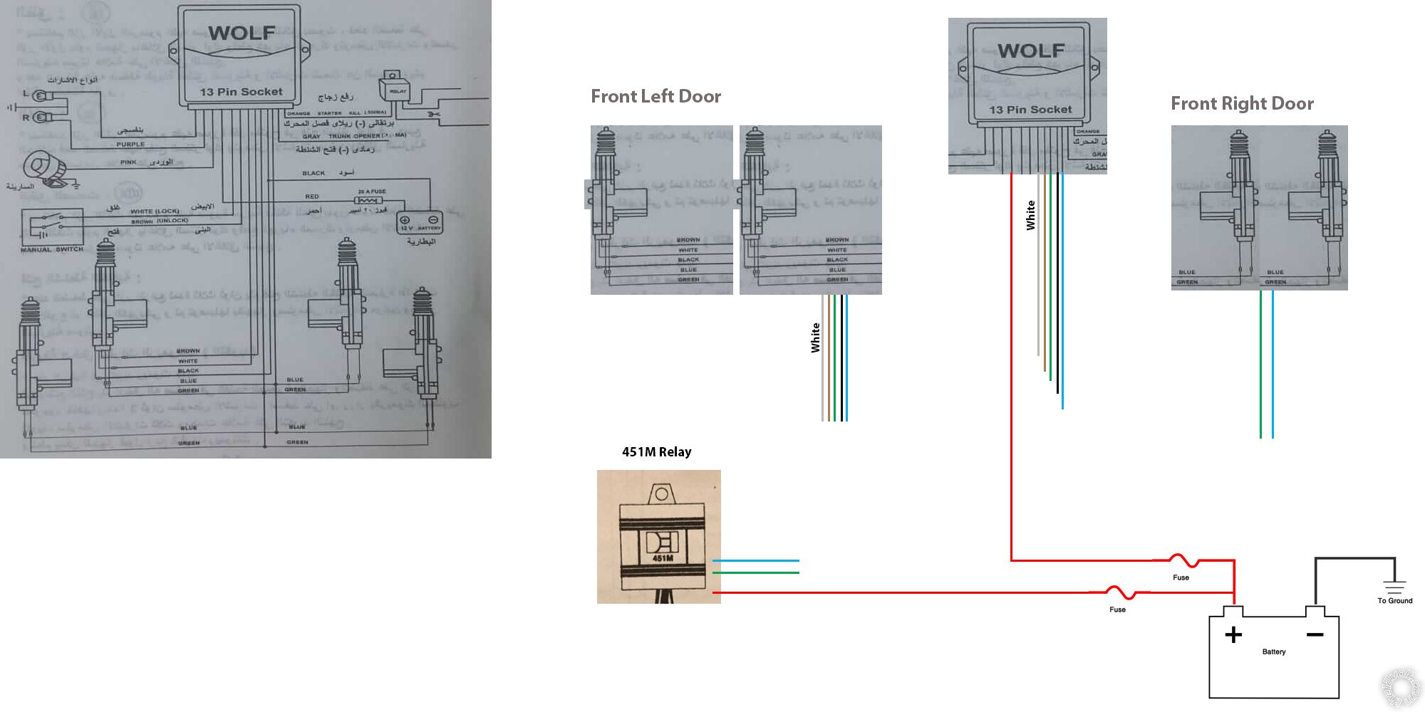 Central Locking System, 5 Wire Actuators, 451M Relay Wiring -- posted image.