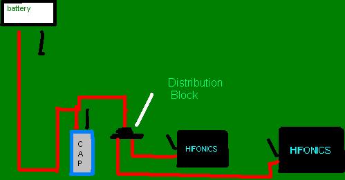 Diagram for Wiring 1 Capacitor to 2 Amps? -- posted image.