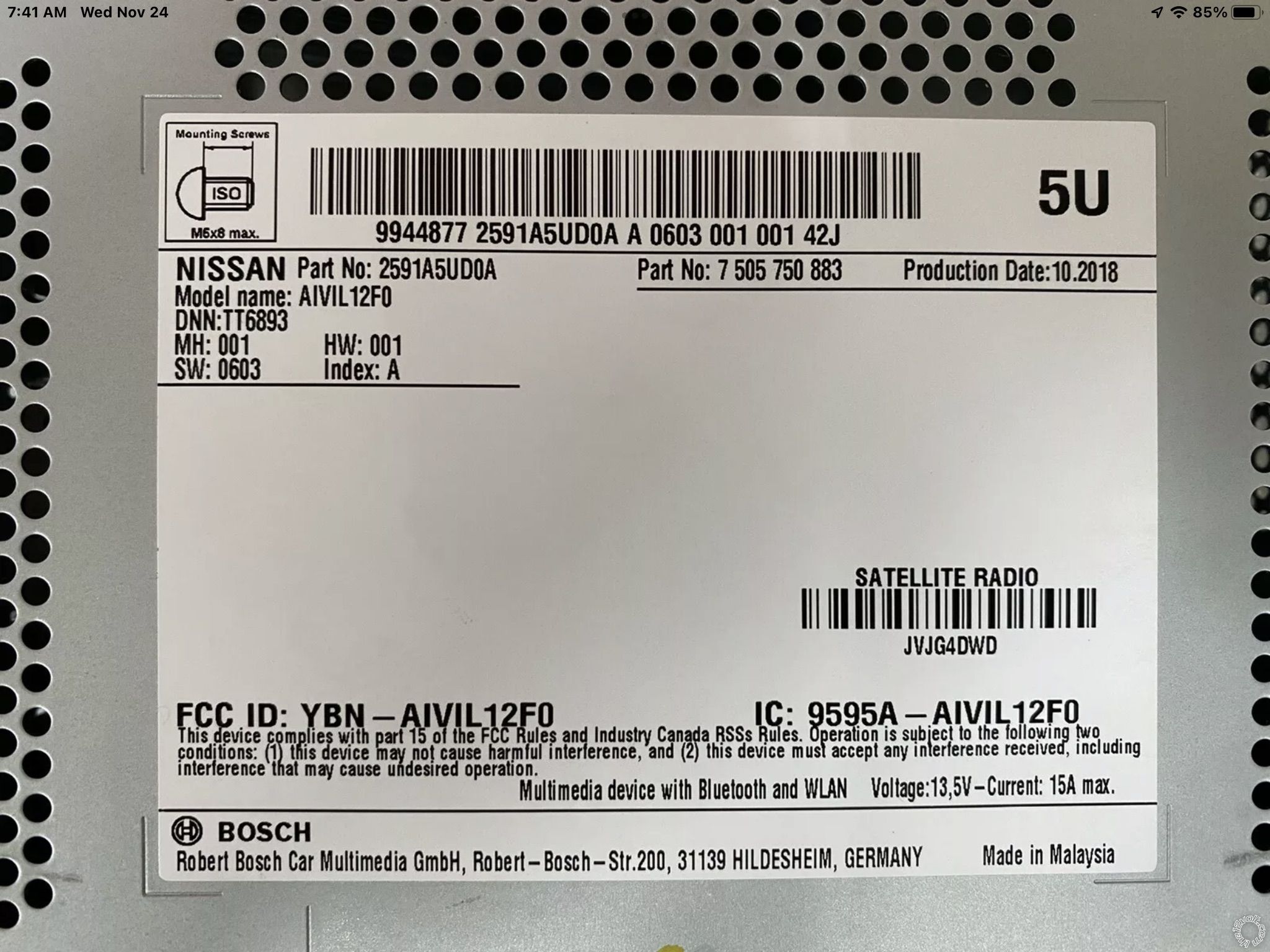 2019 Nissan Versa, Radio Wiring Diagram -- posted image.