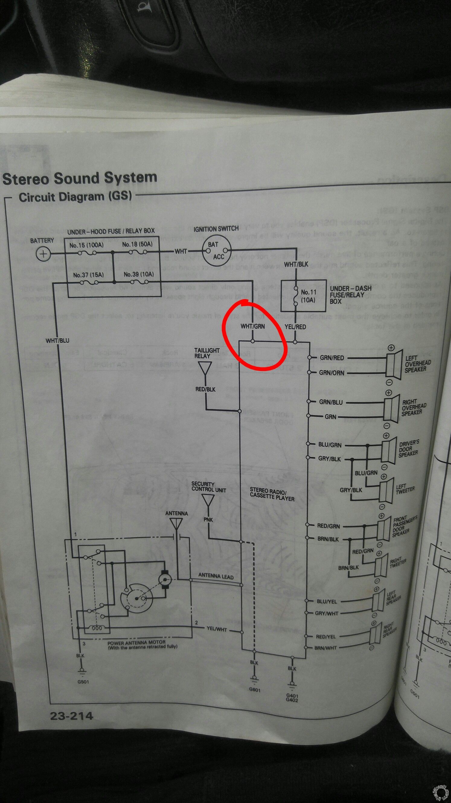 1993 Acura Vigor, Stereo Wiring -- posted image.