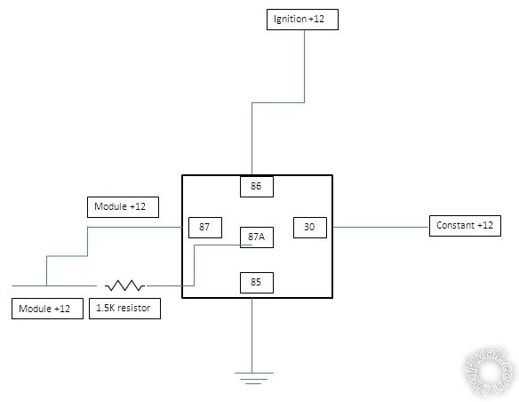 parasitic draw with relay and resistor -- posted image.