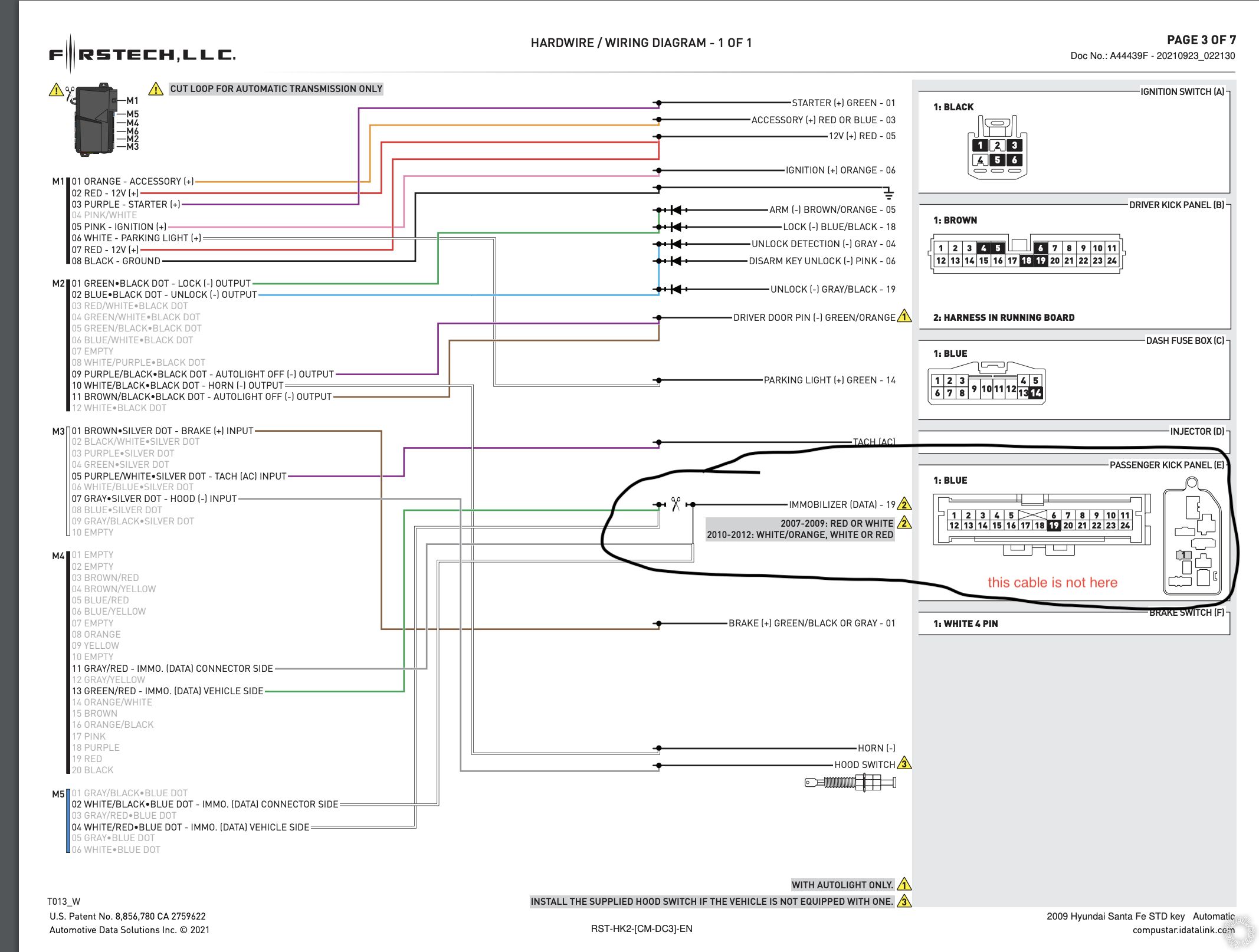 2009 Hyundai Sante Fe, Compustart RS1B-DC3 -- posted image.