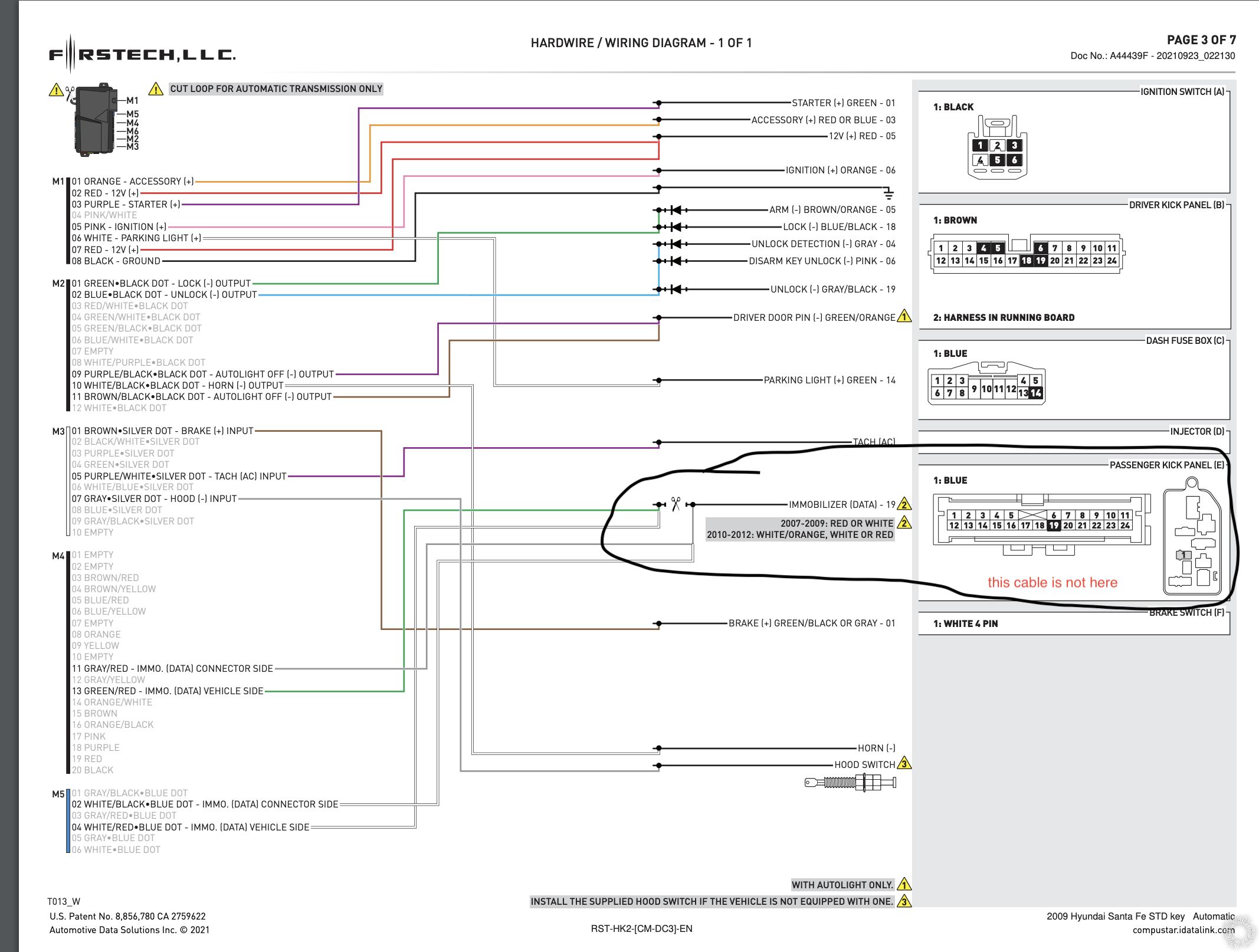 2009 Hyundai Sante Fe, Compustart RS1B-DC3 -- posted image.