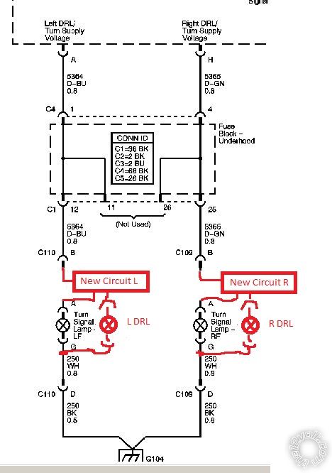 Circuit to separate combined DRL & Turn Signal -- posted image.