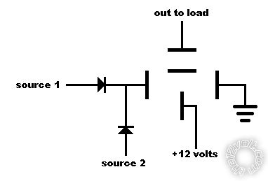 Two Sources, Activate Single Relay Wiring -- posted image.