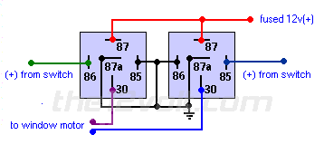 Relay wiring for two windows -- posted image.