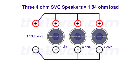 Three 4 ohm SVC Speakers = 1.34 ohm load